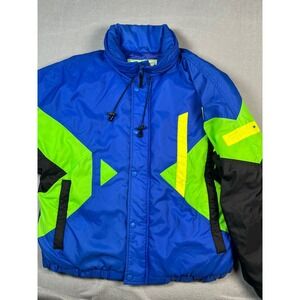 Vintage Obermeyer Ski Jacket Medium Blue Neon Green Black Zip Up Winter  Retro‎
